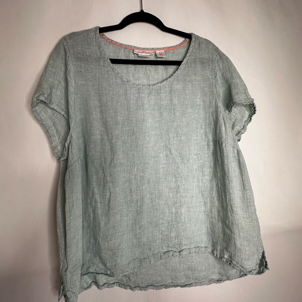 Isaac Mizrahi Relaxed Green Short Sleeve Blouse - Picture 2 of 5